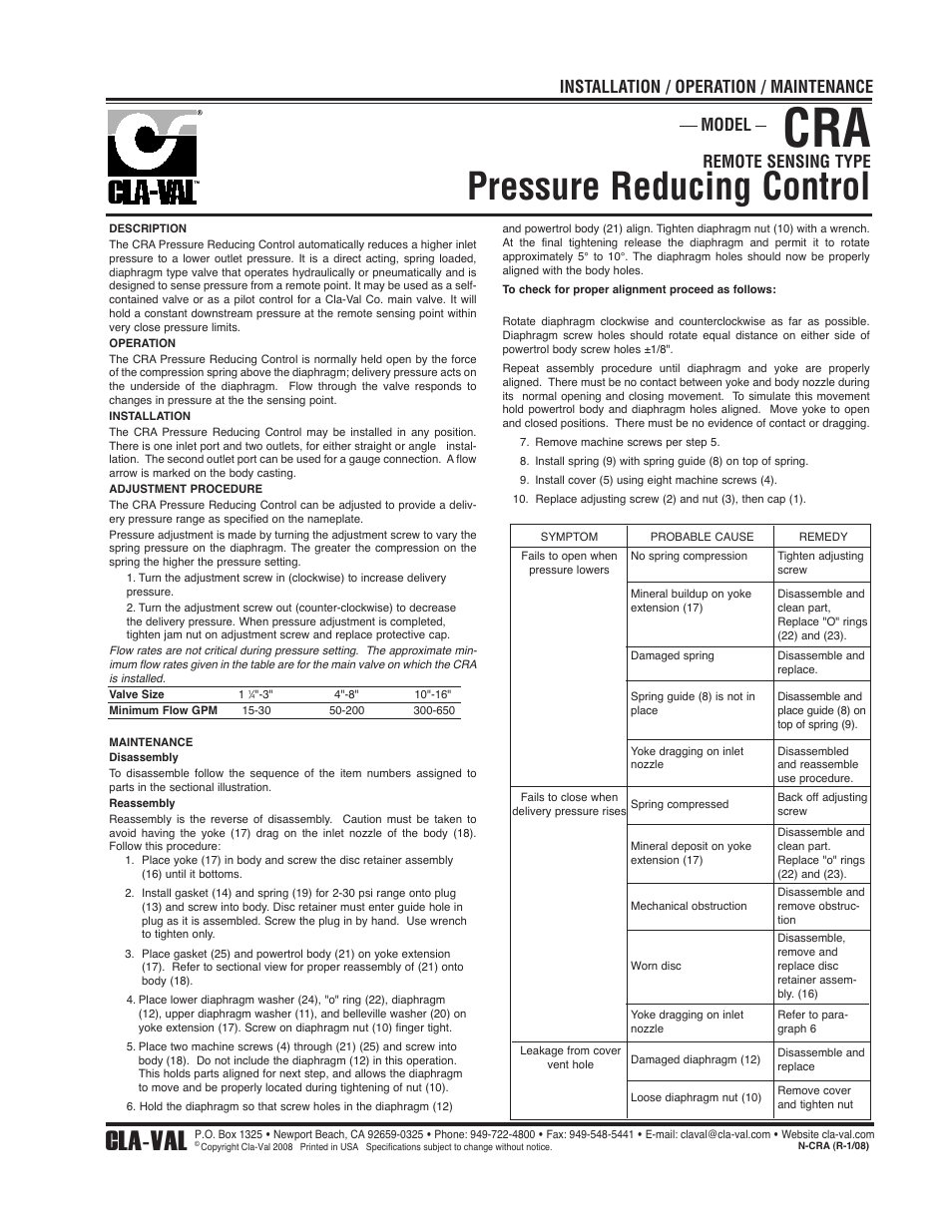 Pressure reducing control, Cla-val, Remote sensing type | Model installation / operation / maintenance | Cla-Val 49-01/649-01 Technical Manual User Manual | Page 18 / 33