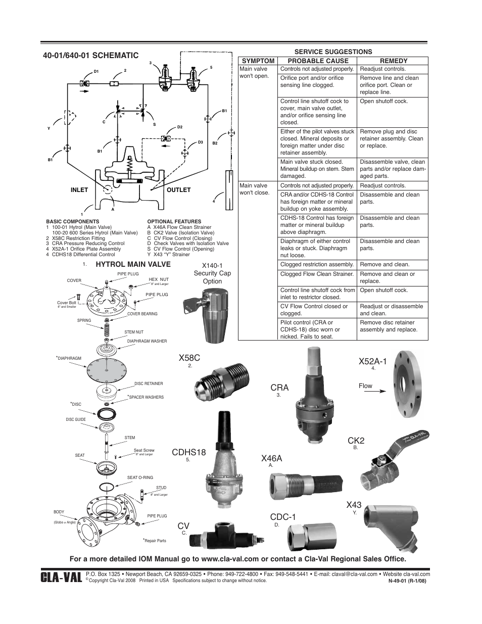 Cla-val, Cdhs18, Cdc-1 | Hytrol main valve | Cla-Val 49-01/649-01 Technical Manual User Manual | Page 6 / 33