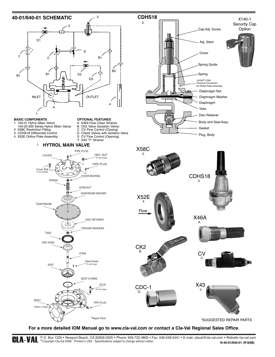 Cla-val, Cdc-1, Cdhs18 | Hytrol main valve | Cla-Val 40-01/640-01 Quick Manual User Manual | Page 2 / 2