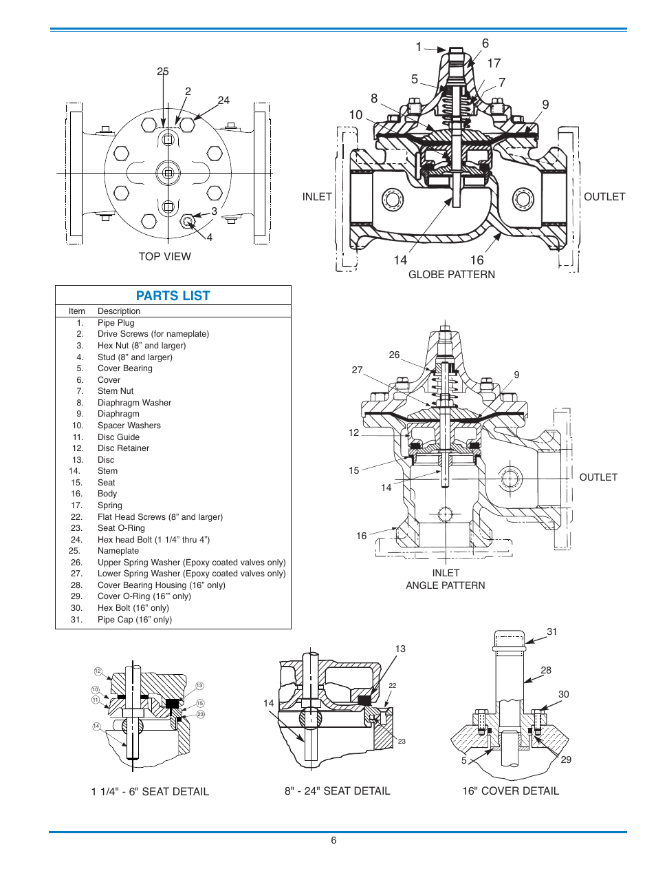 Parts list | Cla-Val 90-01H/690-01H Technical Manual User Manual | Page 12 / 29