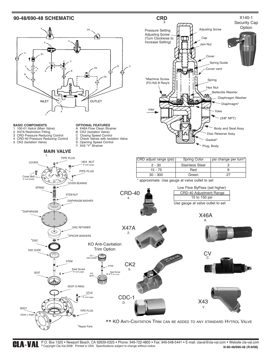 Cla-val, Crd-40, Main valve | Ko a, Ko anti-cavitation trim option, X140-1 security cap option | Cla-Val 90-48/690-48 Quick Manual User Manual | Page 2 / 2