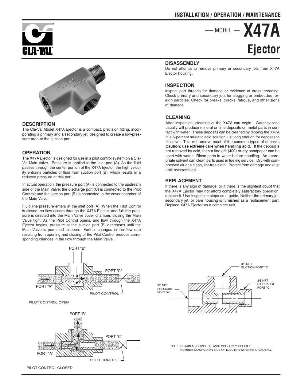 X47a, Ejector, Model installation / operation / maintenance | Cla-Val 90-48/690-48 Technical Manual User Manual | Page 19 / 34