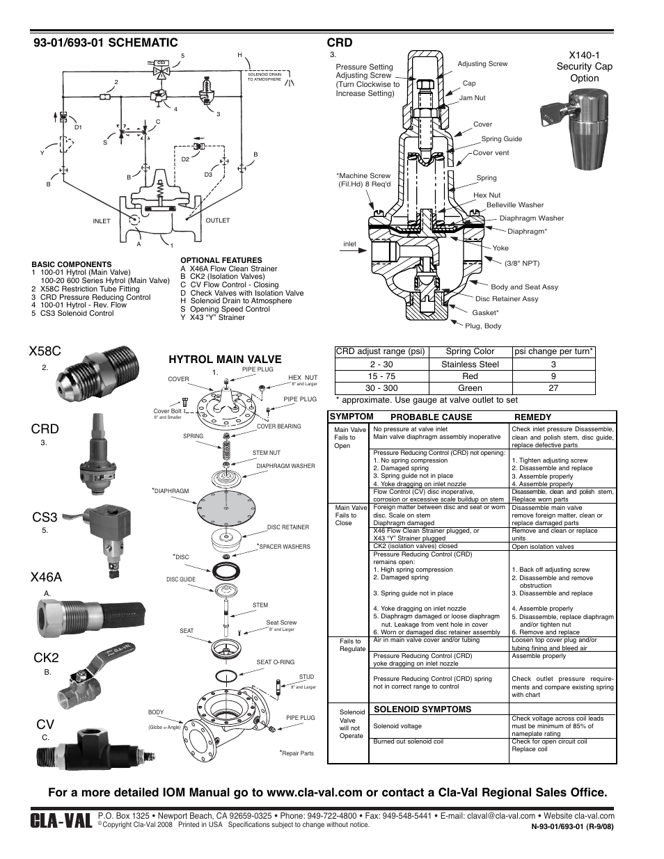 Cla-val, Hytrol main valve, X140-1 security cap option | Cla-Val 93-01/693-01 Quick Manual User Manual | Page 2 / 2