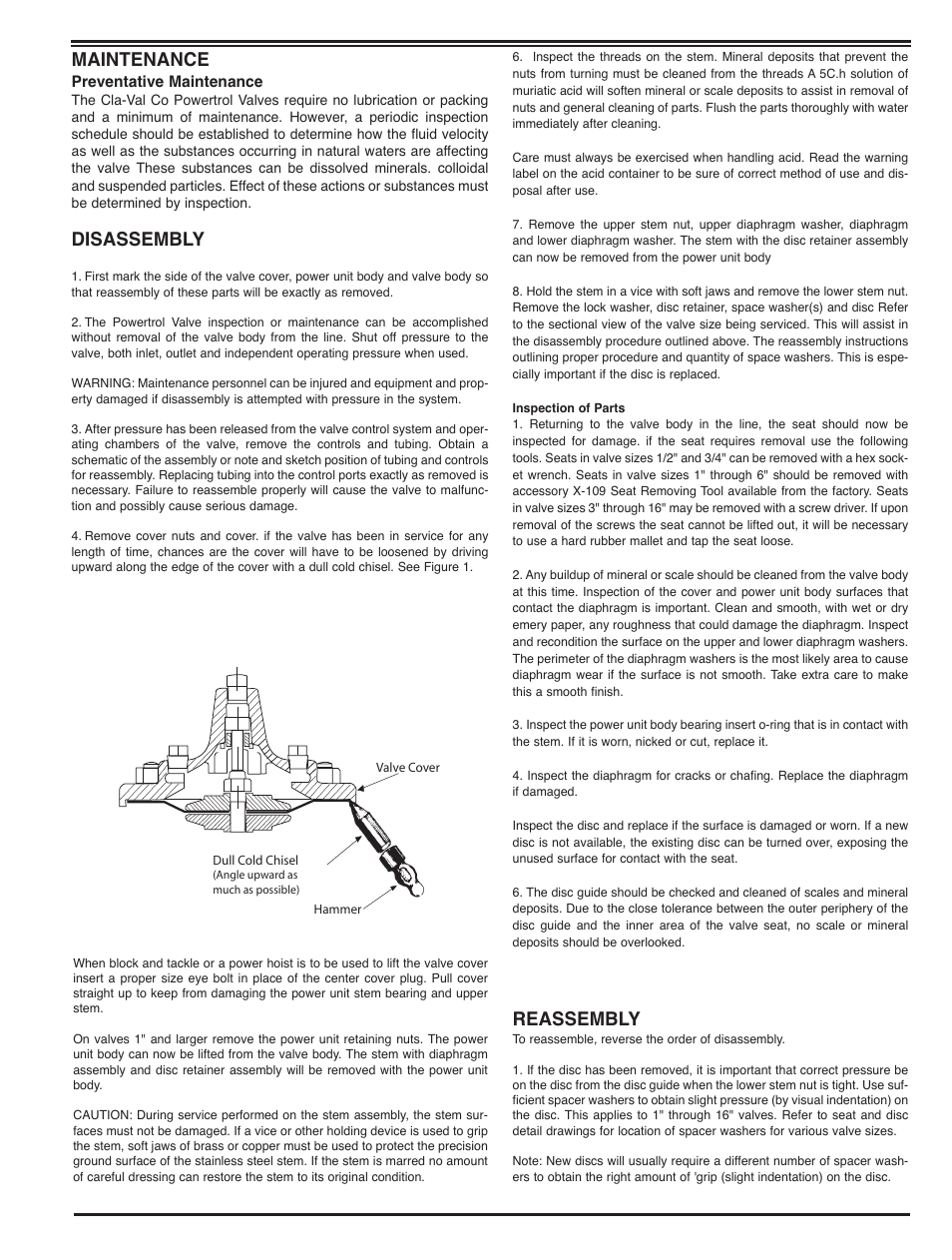 Reassembly, Maintenance, Disassembly | Cla-Val 61-02/661-02 Technical Manual User Manual | Page 11 / 34