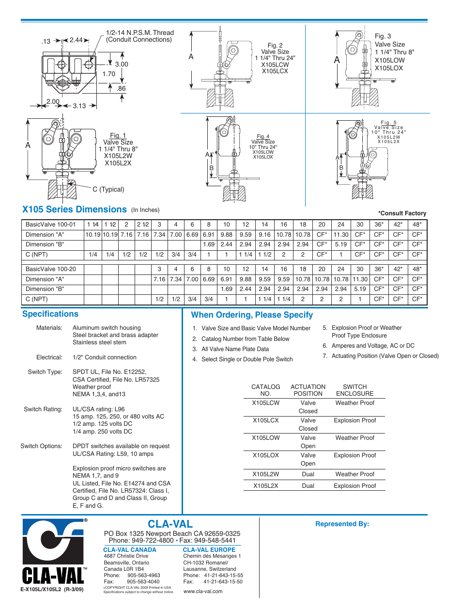 Cla-val, X105 series dimensions, Specifications | When ordering, please specify | Cla-Val 61-02/661-02 Technical Manual User Manual | Page 24 / 34