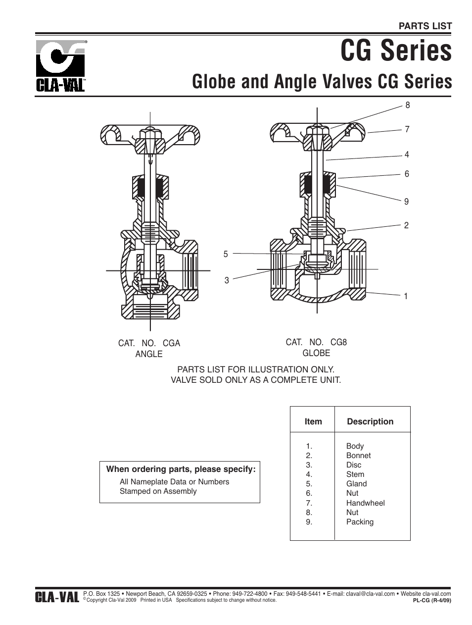 Cg series, Globe and angle valves cg series, Cla-val | Cla-Val 81-02/681-02 Technical Manual User Manual | Page 15 / 24