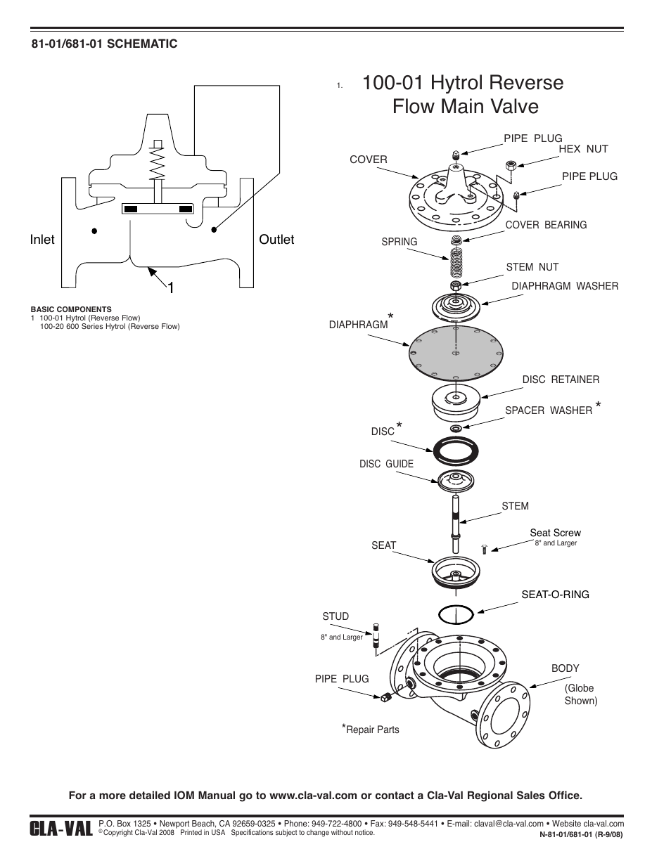 01 hytrol reverse flow main valve, Cla-val | Cla-Val 81-01/681-01 Quick Manual User Manual | Page 2 / 2