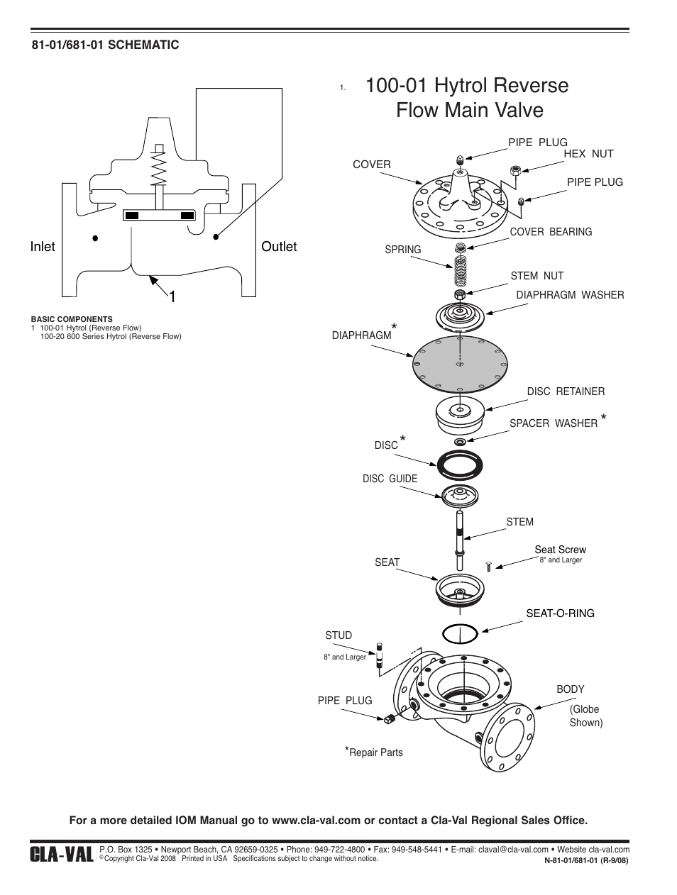 01 hytrol reverse flow main valve, Cla-val | Cla-Val 81-01/681-01 Technical Manual User Manual | Page 6 / 24