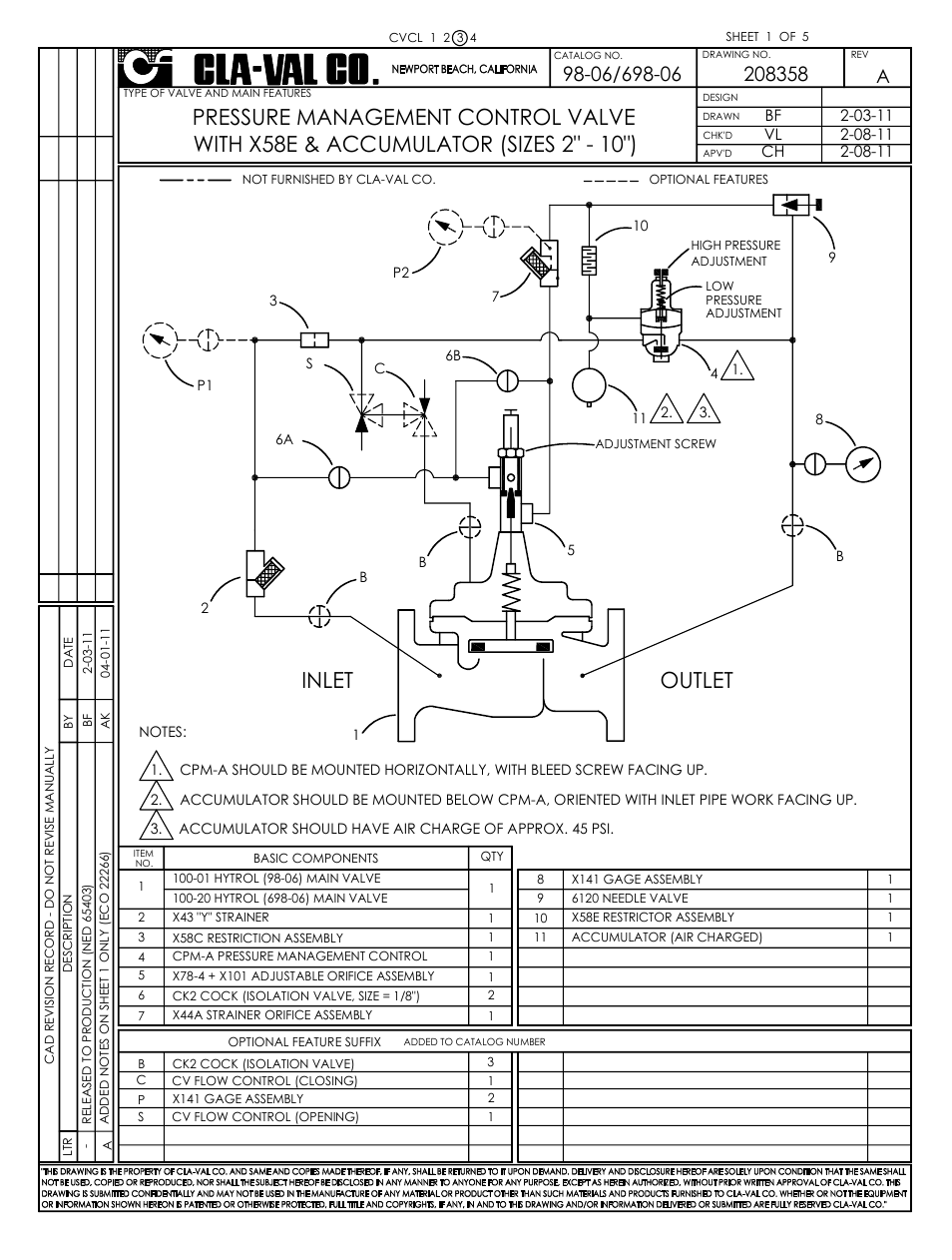 Inlet, Outlet | Cla-Val 98-06/698-06 Technical Manual User Manual | Page 2 / 36