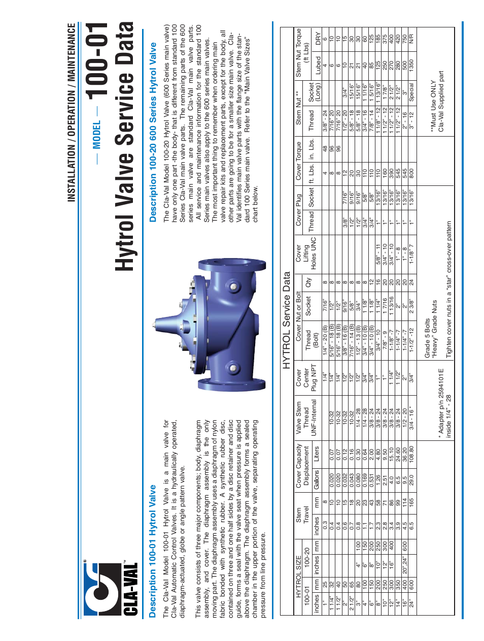 Hytrol v alve ser vice data, Model inst alla tion / opera tion / maintenance, Hytrol service data | Cla-Val 43-01/643-01 User Manual | Page 11 / 35