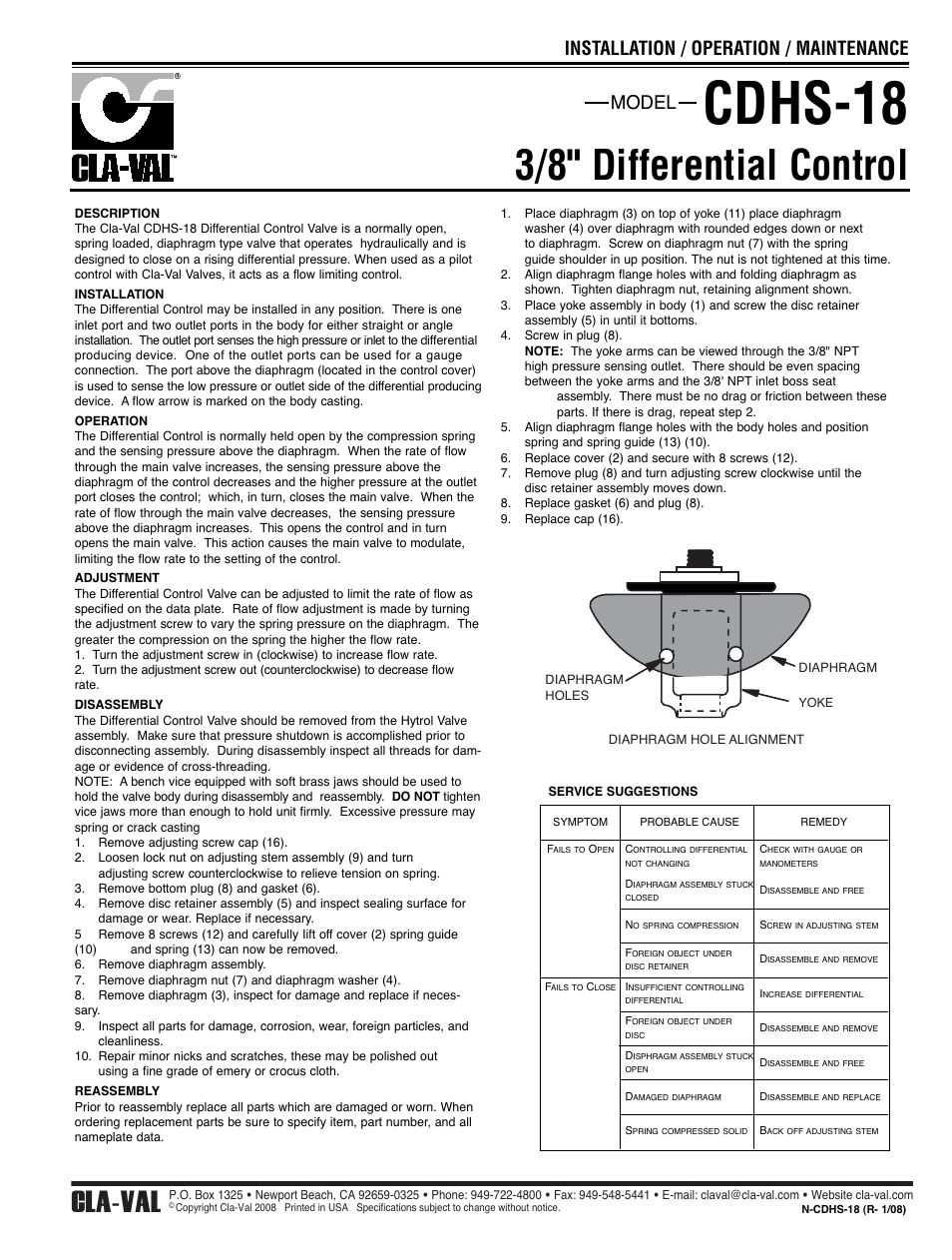 Cdhs-18, 3/8" differential control, Cla-val | Model installation / operation / maintenance | Cla-Val 43-01/643-01 User Manual | Page 18 / 35