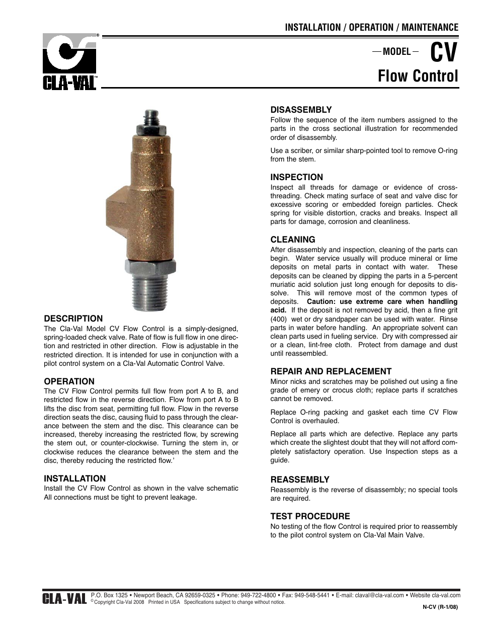 Flow control, Cla-val | Cla-Val 43-01/643-01 User Manual | Page 28 / 35