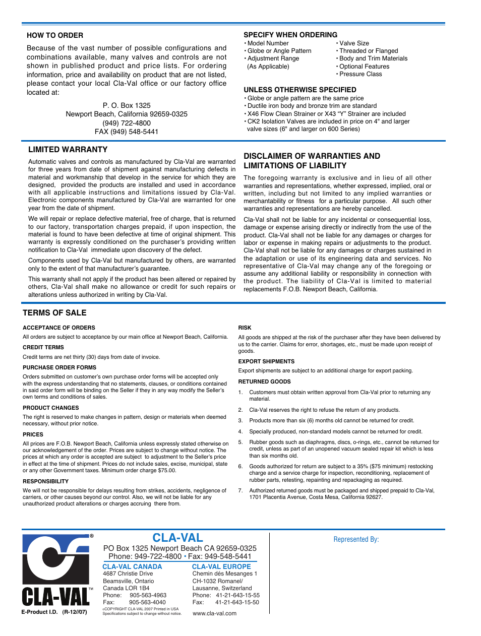 Cla-val | Cla-Val 43-01/643-01 User Manual | Page 33 / 35