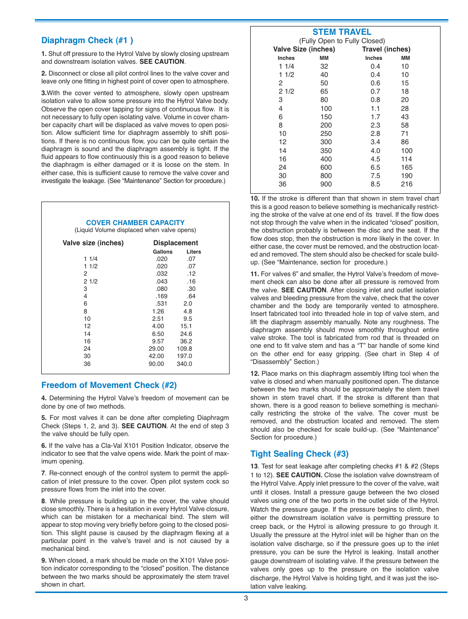 Diaphragm check (#1 ), Freedom of movement check (#2), Tight sealing check (#3) | Stem travel | Cla-Val 43-01/643-01 User Manual | Page 7 / 35