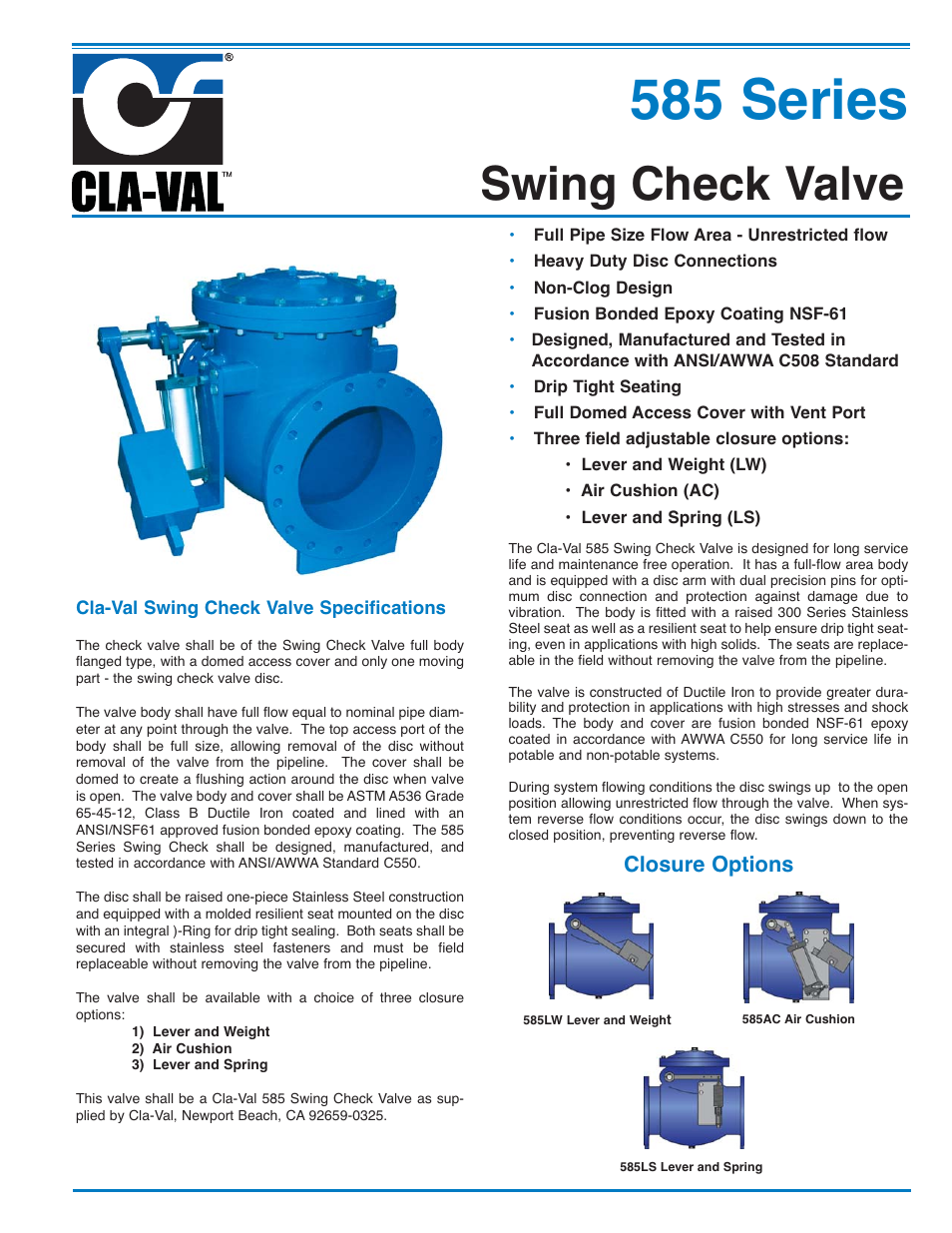 Cla-Val 585 Series User Manual | 4 pages