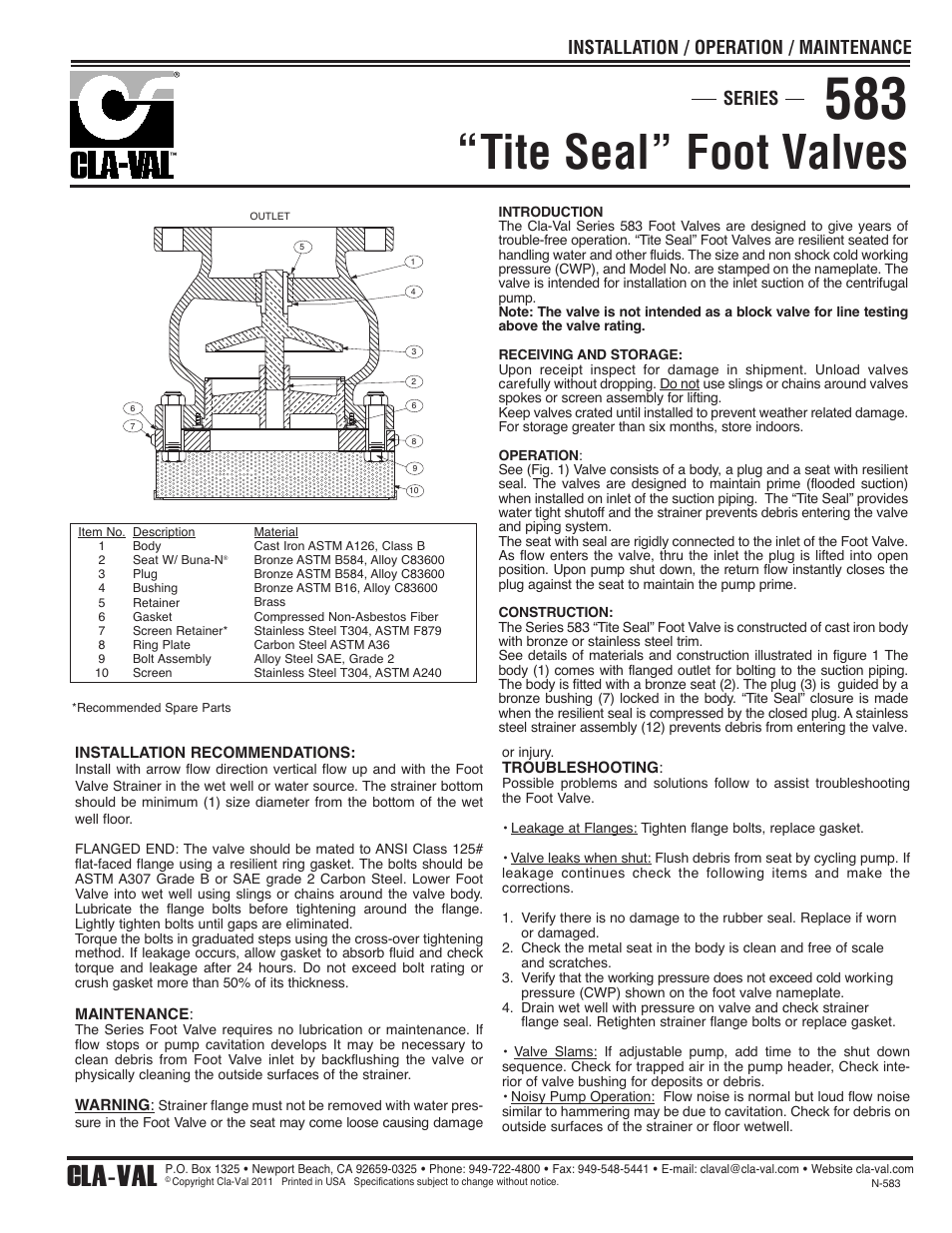 Cla-Val 583 User Manual | 1 page