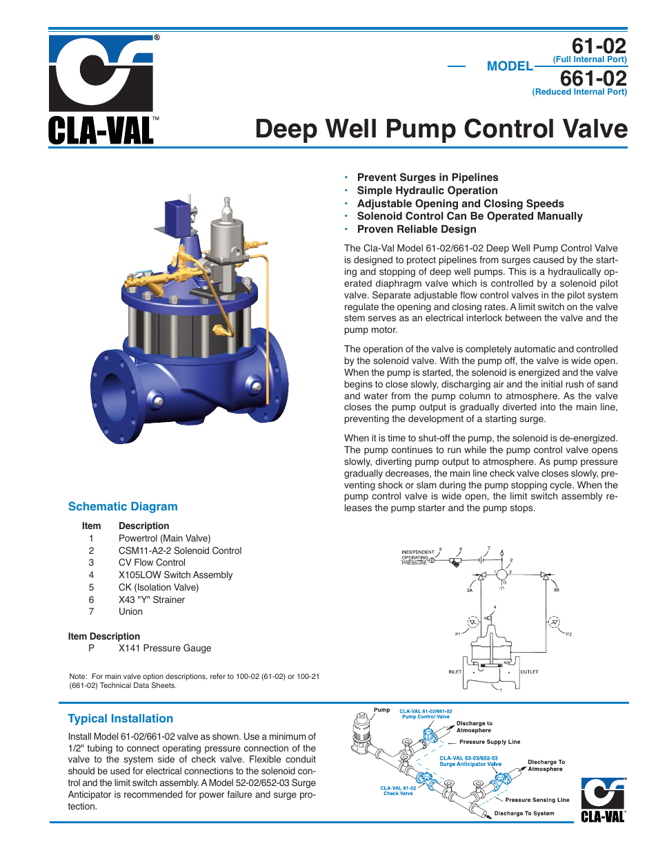 Cla-Val 61-02KO/661-02KO Valve User Manual | 4 pages