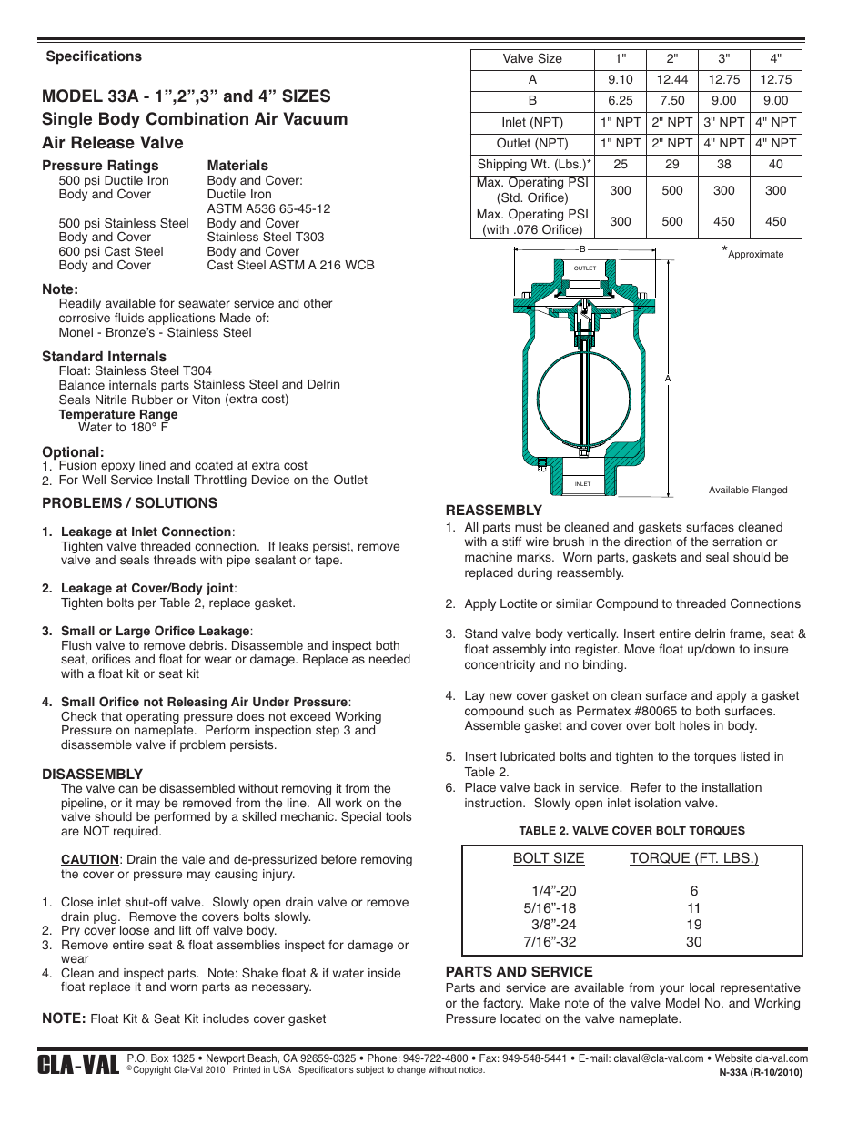 Cla-val | Cla-Val 33A User Manual | Page 2 / 2