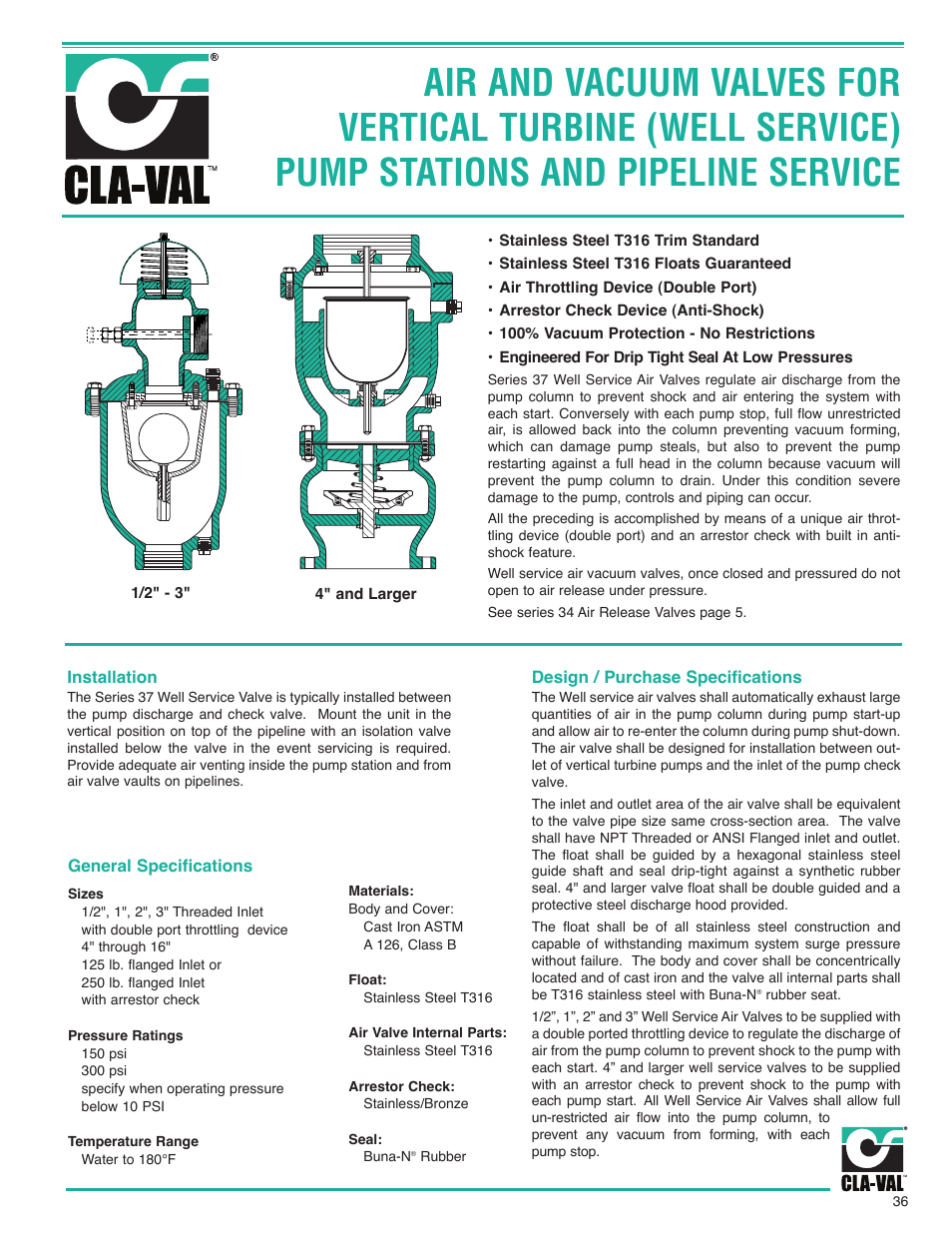 Cla-Val 37 Series User Manual | 6 pages