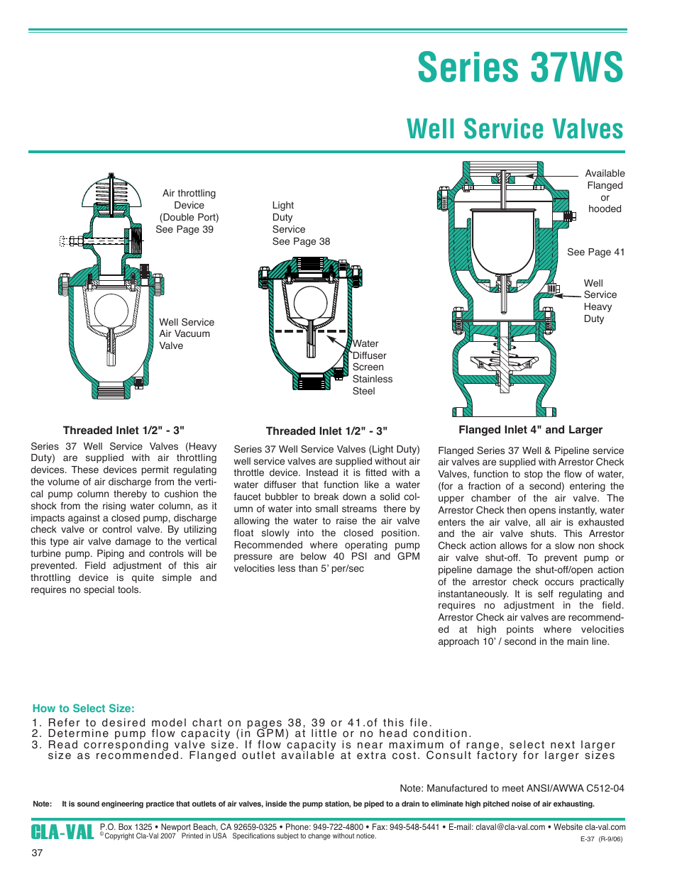 Series 37ws, Well service valves, Cla-val | Cla-Val 37 Series User Manual | Page 2 / 6