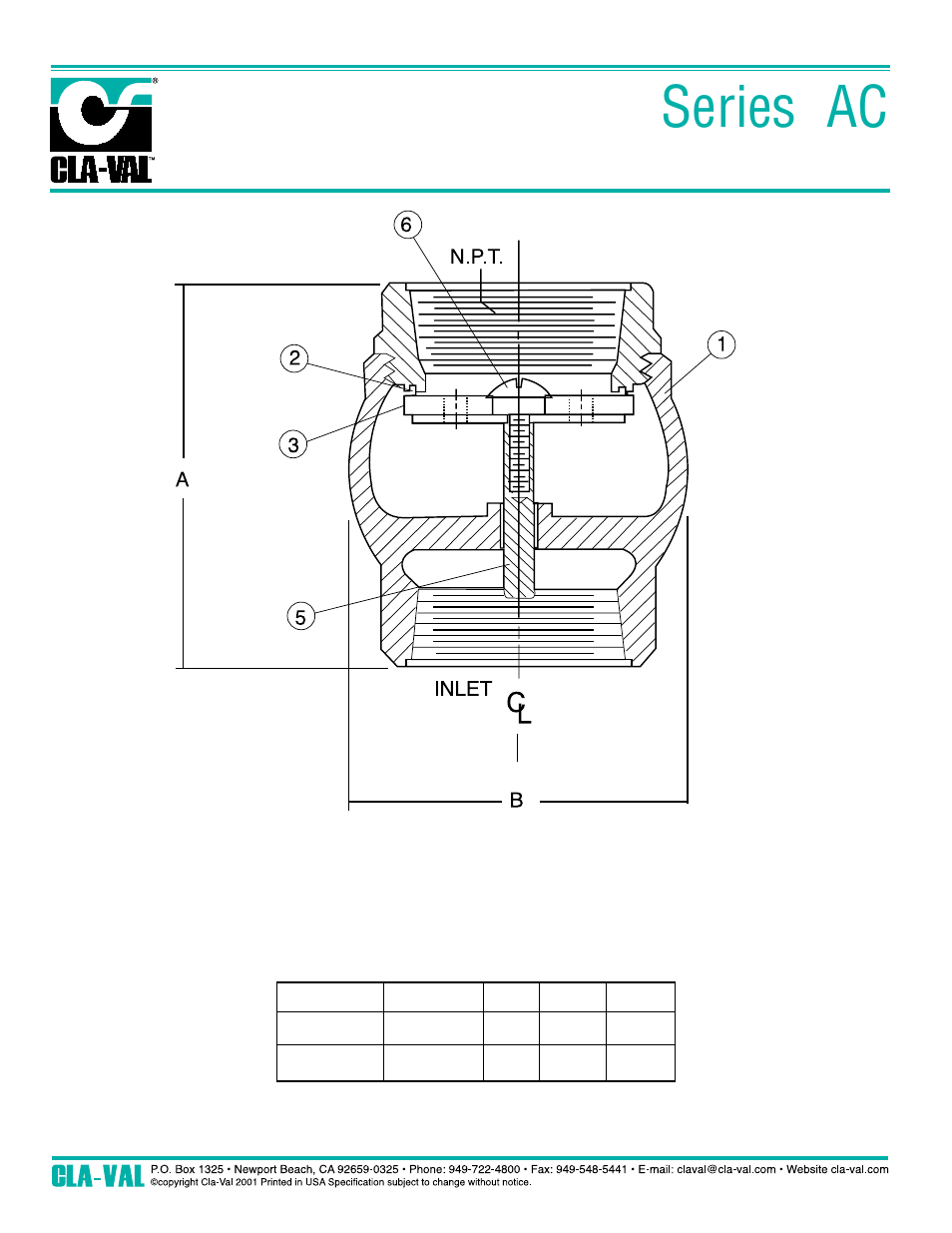 Series ac, Threaded style anti-slam device | Cla-Val 36 Series User Manual | Page 6 / 7