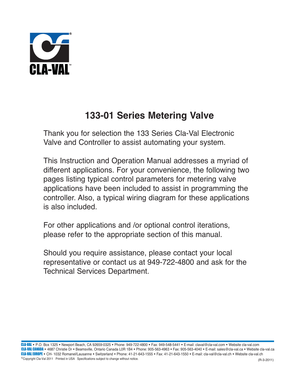 01 series metering valve | Cla-Val 133-01/633-01 User Manual | Page 6 / 47