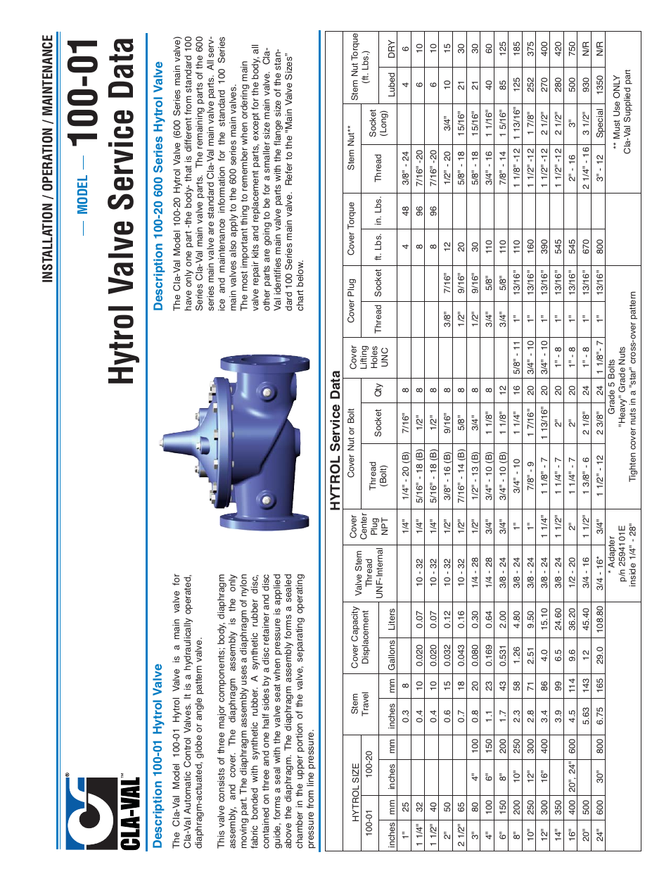 Hytrol v alve ser vice data, Model inst alla tion / opera tion / maintenance, Hytrol service data | Cla-Val 90-01KO User Manual | Page 15 / 37