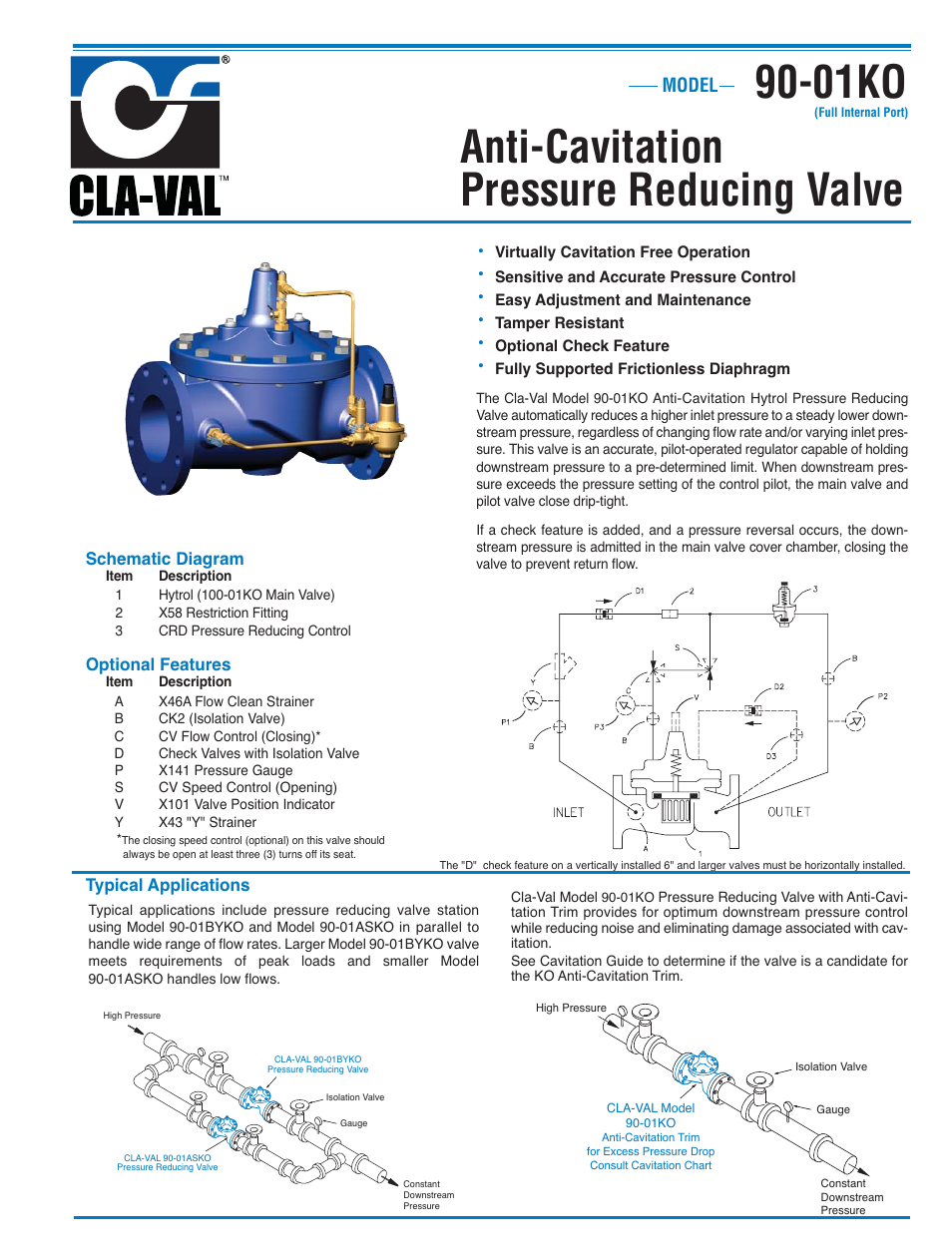 Anti-cavitation pressure reducing valve, 01ko, Model | Cla-Val 90-01KO User Manual | Page 5 / 37