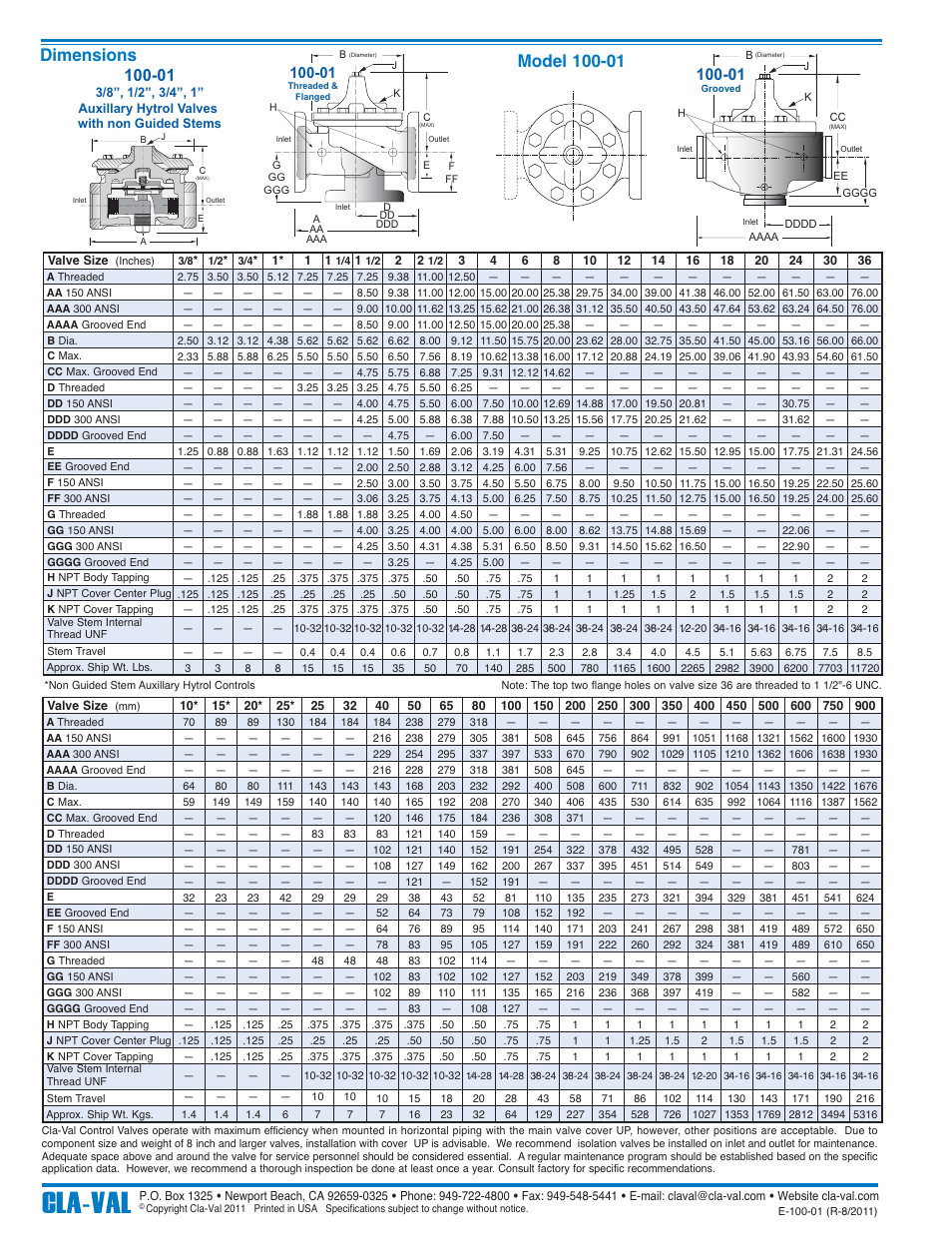 Cla-val, Dimensions | Cla-Val 138-01/638-01 User Manual | Page 10 / 31