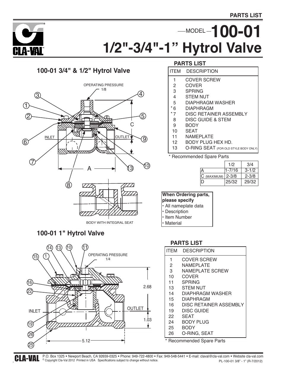 Cla-val | Cla-Val 138-01/638-01 User Manual | Page 22 / 31