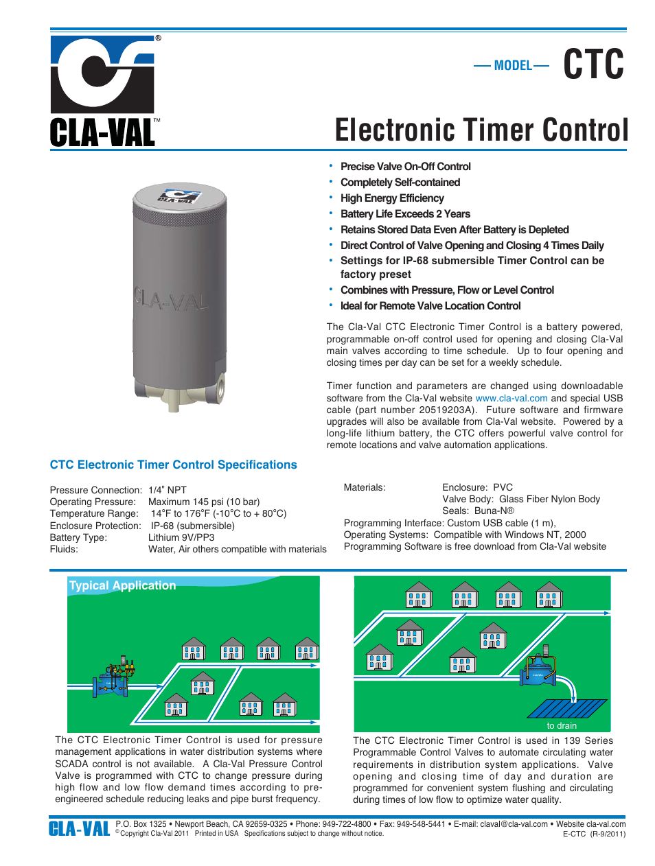 Electronic timer control, Cla-val | Cla-Val 139-01/639-01 User Manual | Page 18 / 27