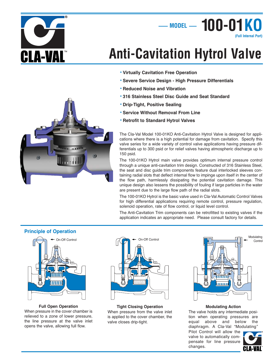 01 ko, Anti-cavitation hytrol valve | Cla-Val 50-01KO/650-01KO User Manual | Page 7 / 32