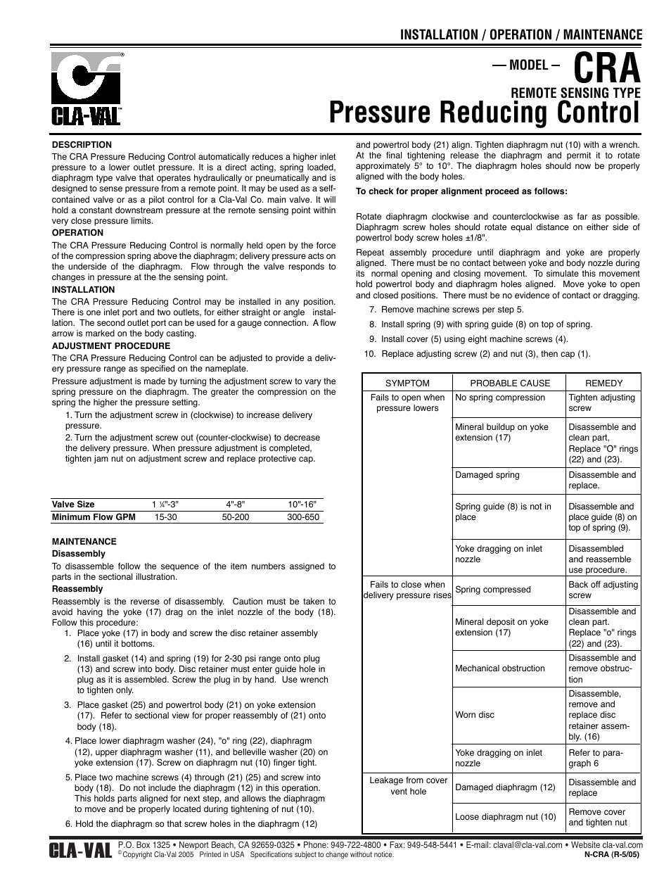 Pressure reducing control, Cla-val, Remote sensing type | Model installation / operation / maintenance | Cla-Val 52-01/652-01 User Manual | Page 13 / 22