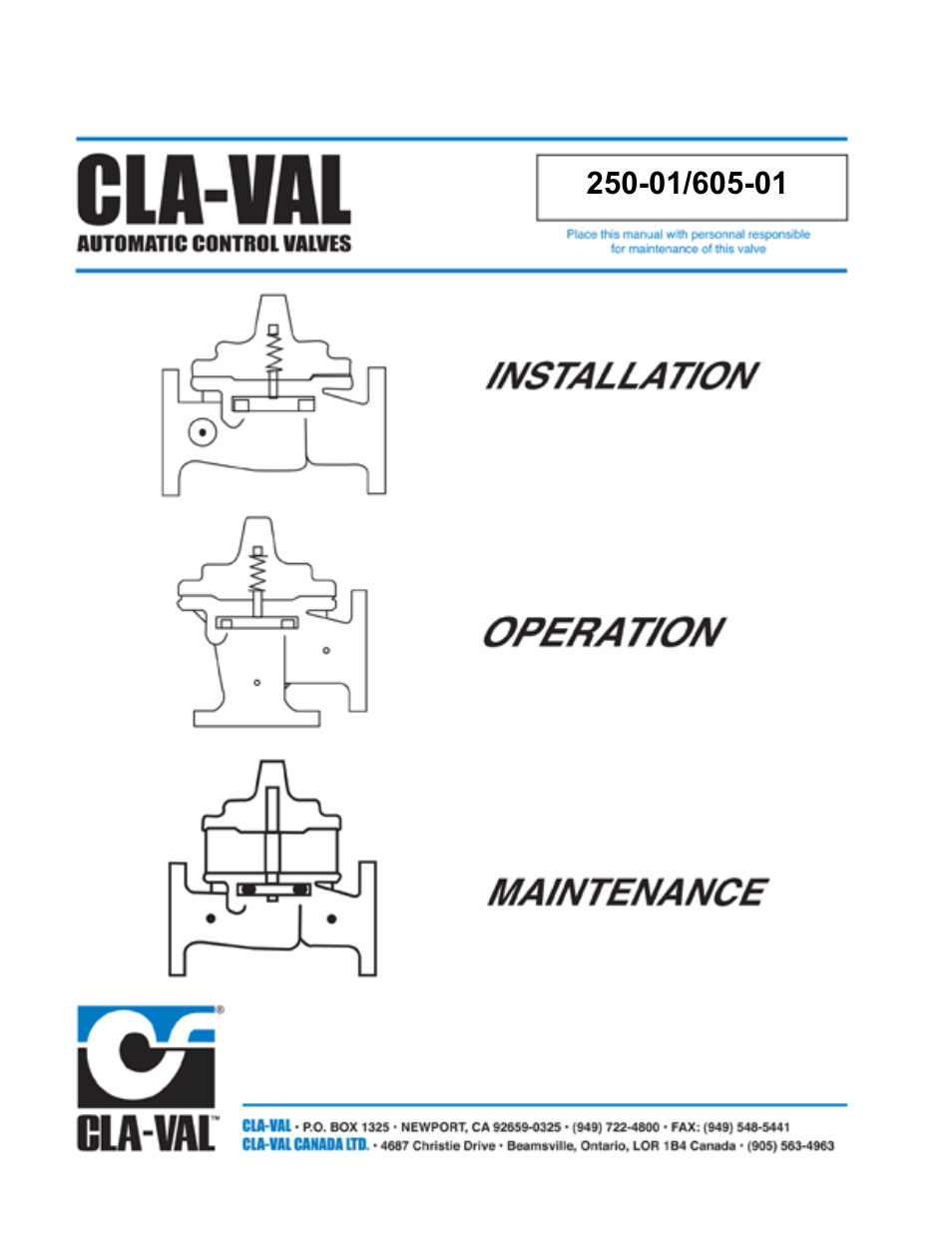 Cla-Val 250-01/605-01 User Manual | 29 pages