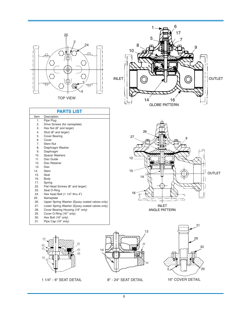 Parts list | Cla-Val 250-01/605-01 User Manual | Page 14 / 29