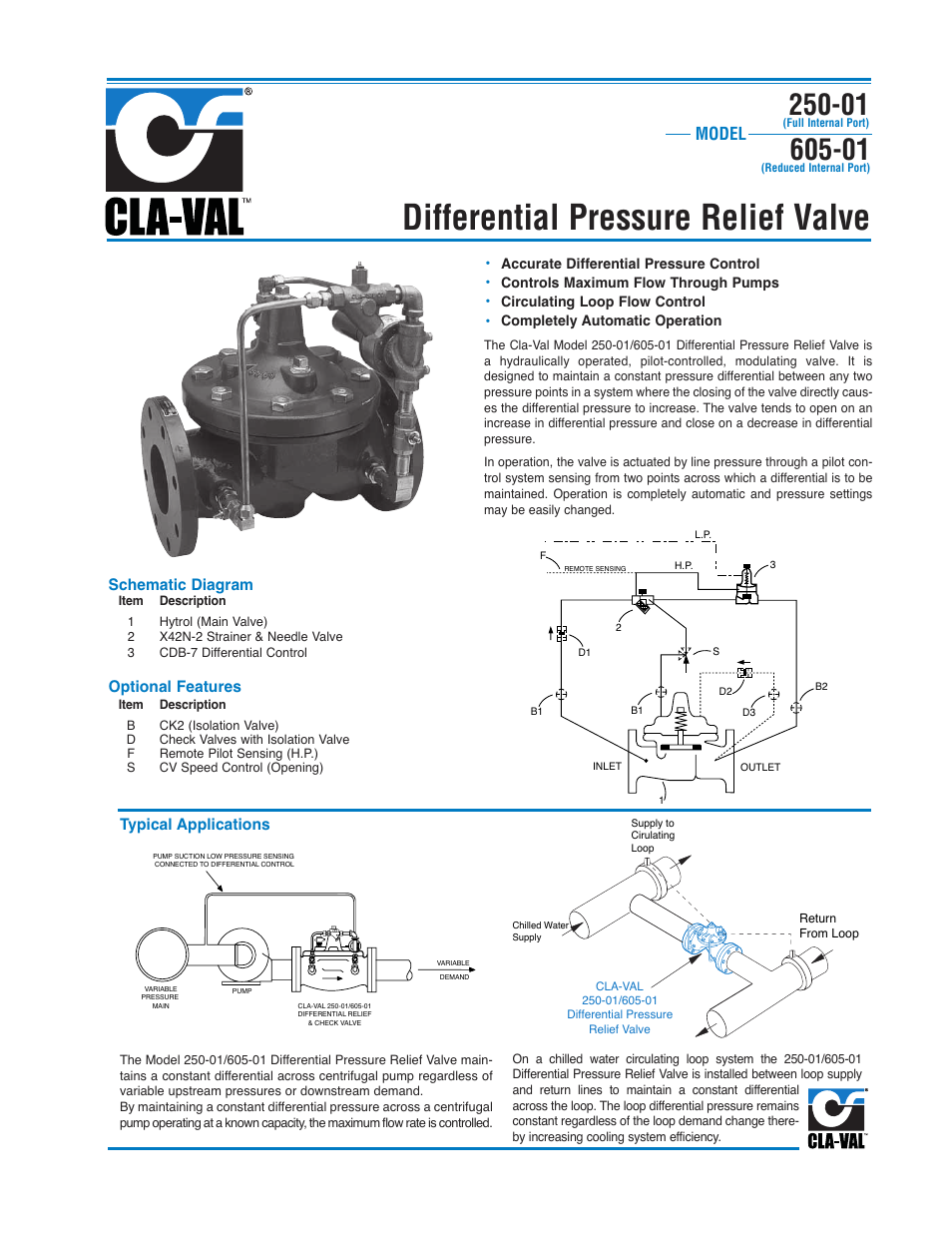 Differential pressure relief valve, Model | Cla-Val 250-01/605-01 User Manual | Page 5 / 29
