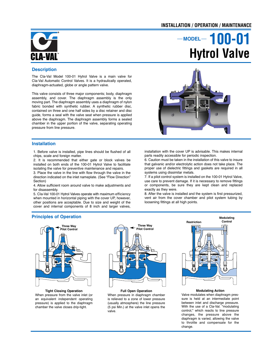 Hytrol valve, Model installation / operation / maintenance | Cla-Val 250-01/605-01 User Manual | Page 9 / 29