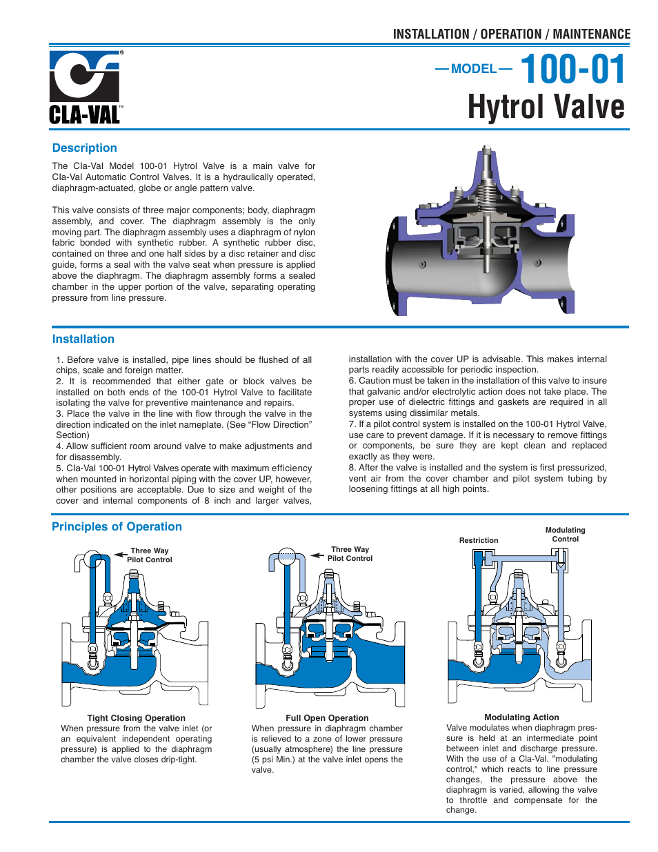 Cla-Val 100-01 Quick Manual User Manual | 8 pages