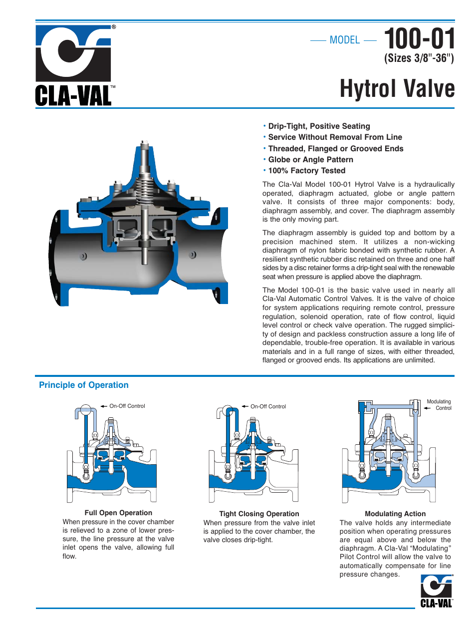 Hytrol valve, Sizes 3/8 " -36 " ) | Cla-Val 100-01 Technical Manual User Manual | Page 2 / 19