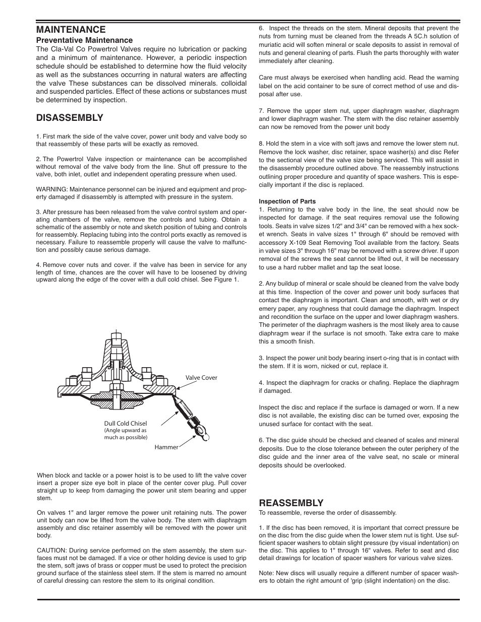 Reassembly, Maintenance, Disassembly | Cla-Val 100-02 Quick Manual User Manual | Page 3 / 6