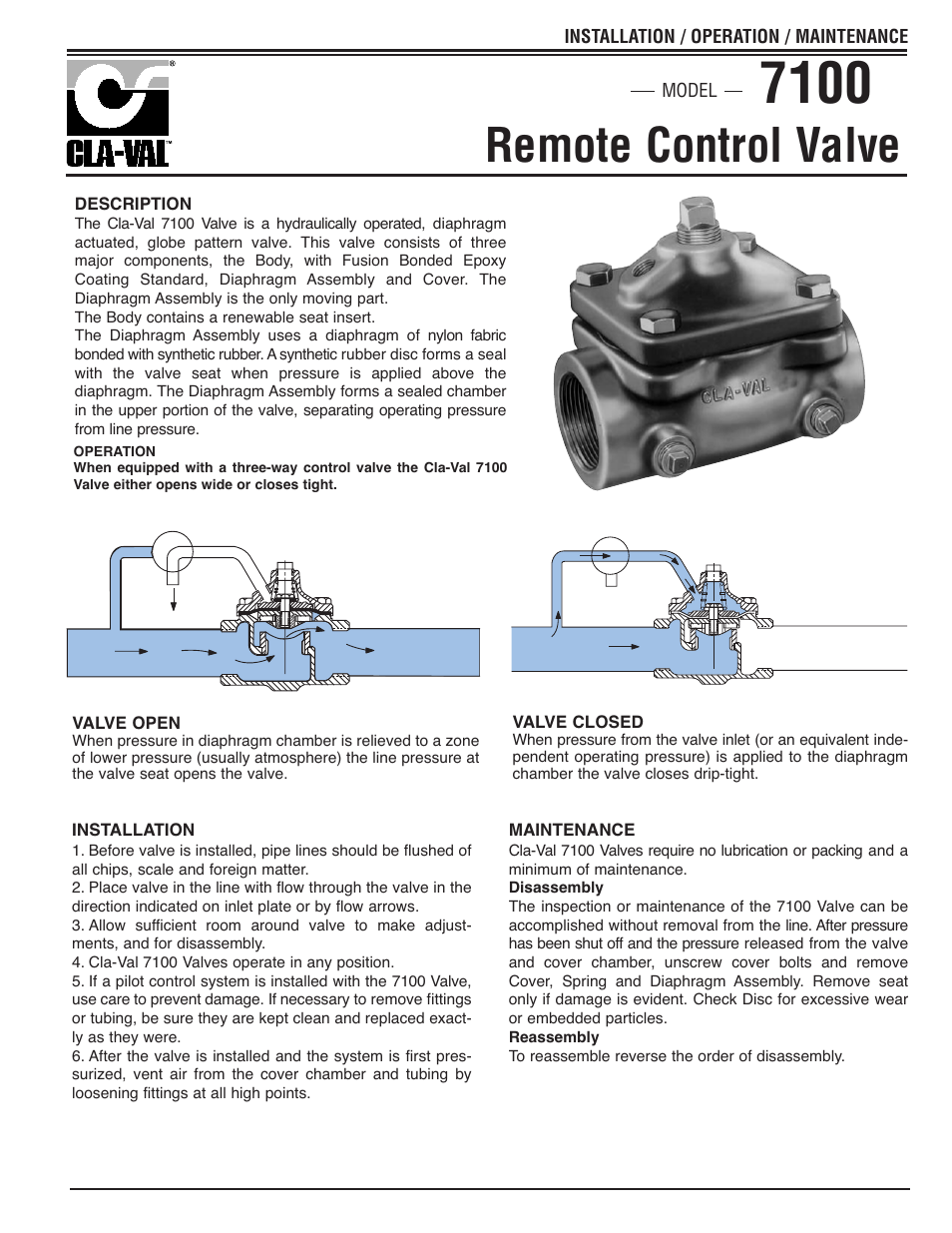 Cla-Val 7100 Quick Manual User Manual | 2 pages