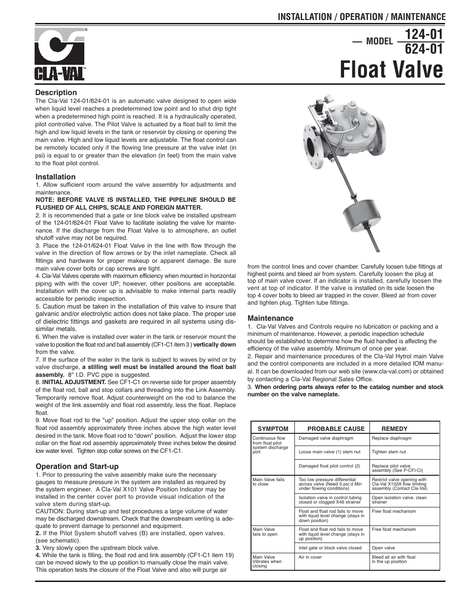 Cla-Val 124-01/624-01 Quick Manual User Manual | 2 pages