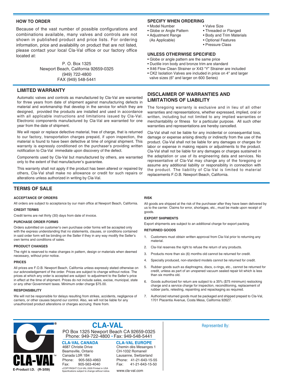 Cla-val | Cla-Val 124-01/624-01 Technical Manual User Manual | Page 30 / 32