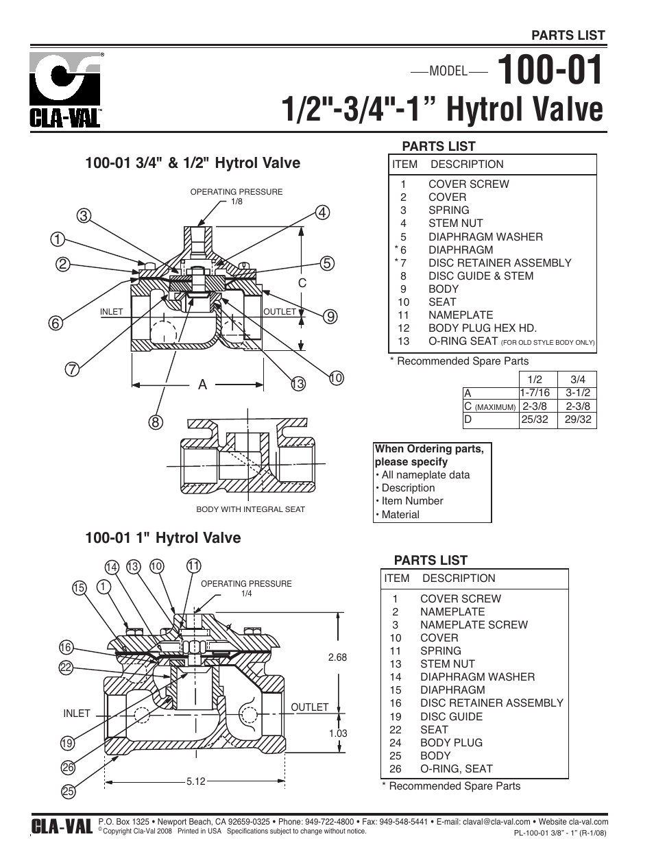 Cla-val | Cla-Val 124-02/624-02 Technical Manual User Manual | Page 22 / 32
