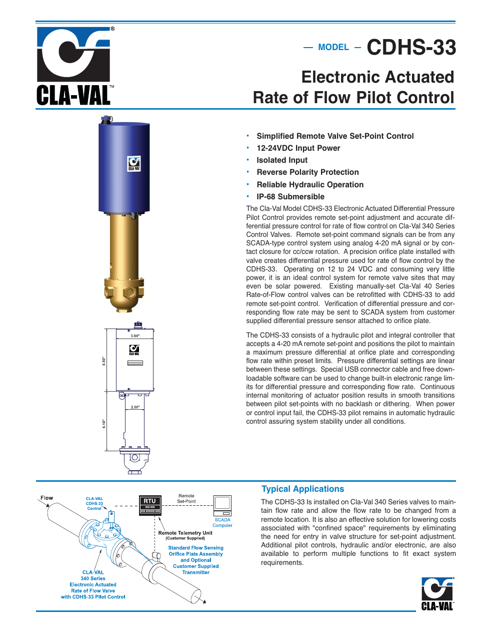 Cdhs-33, Electronic actuated rate of flow pilot control | Cla-Val 340-02/3640-02 User Manual | Page 19 / 36