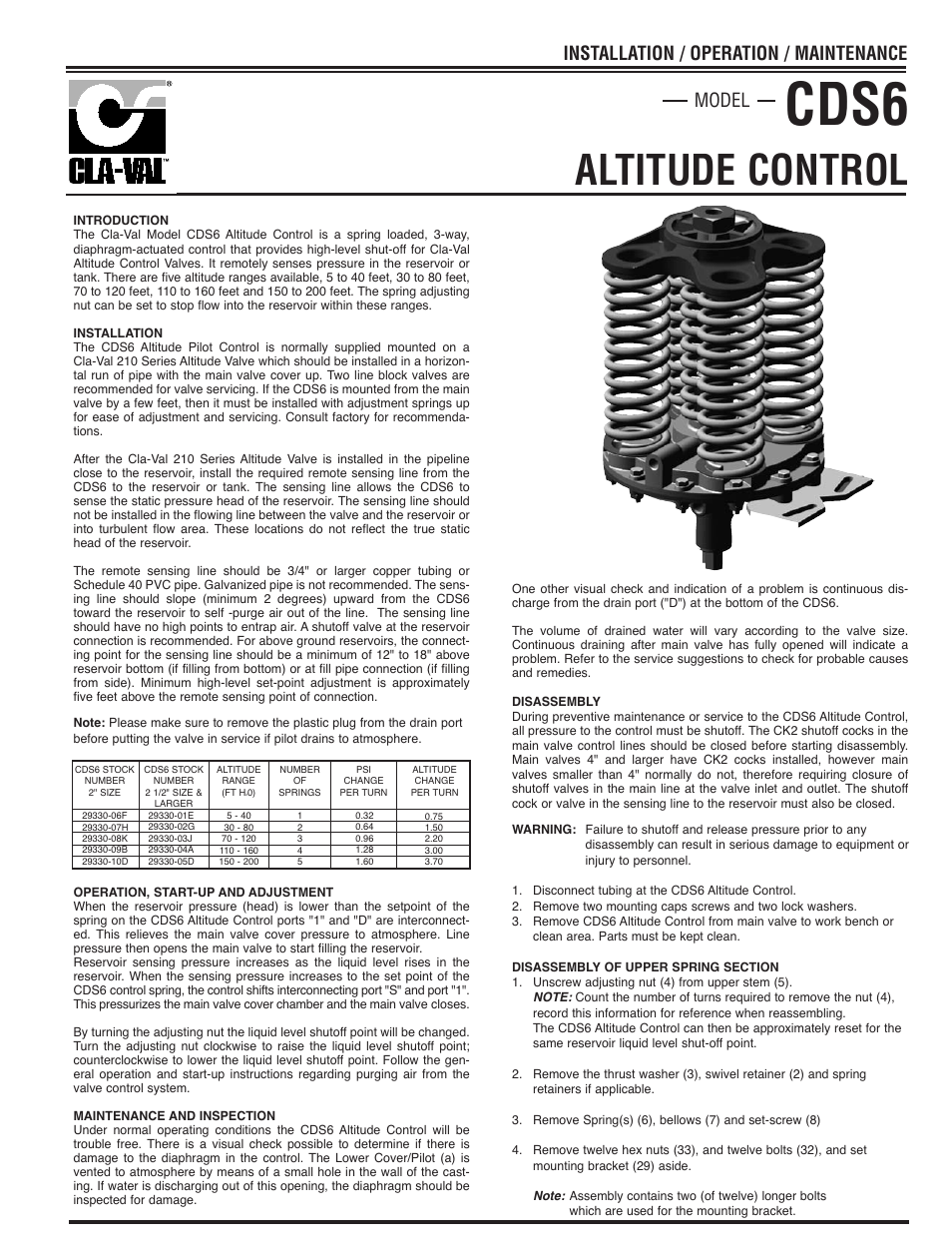 Cds6, Altitude control, Model installation / operation / maintenance | Cla-Val 210-09/610-09 User Manual | Page 17 / 38