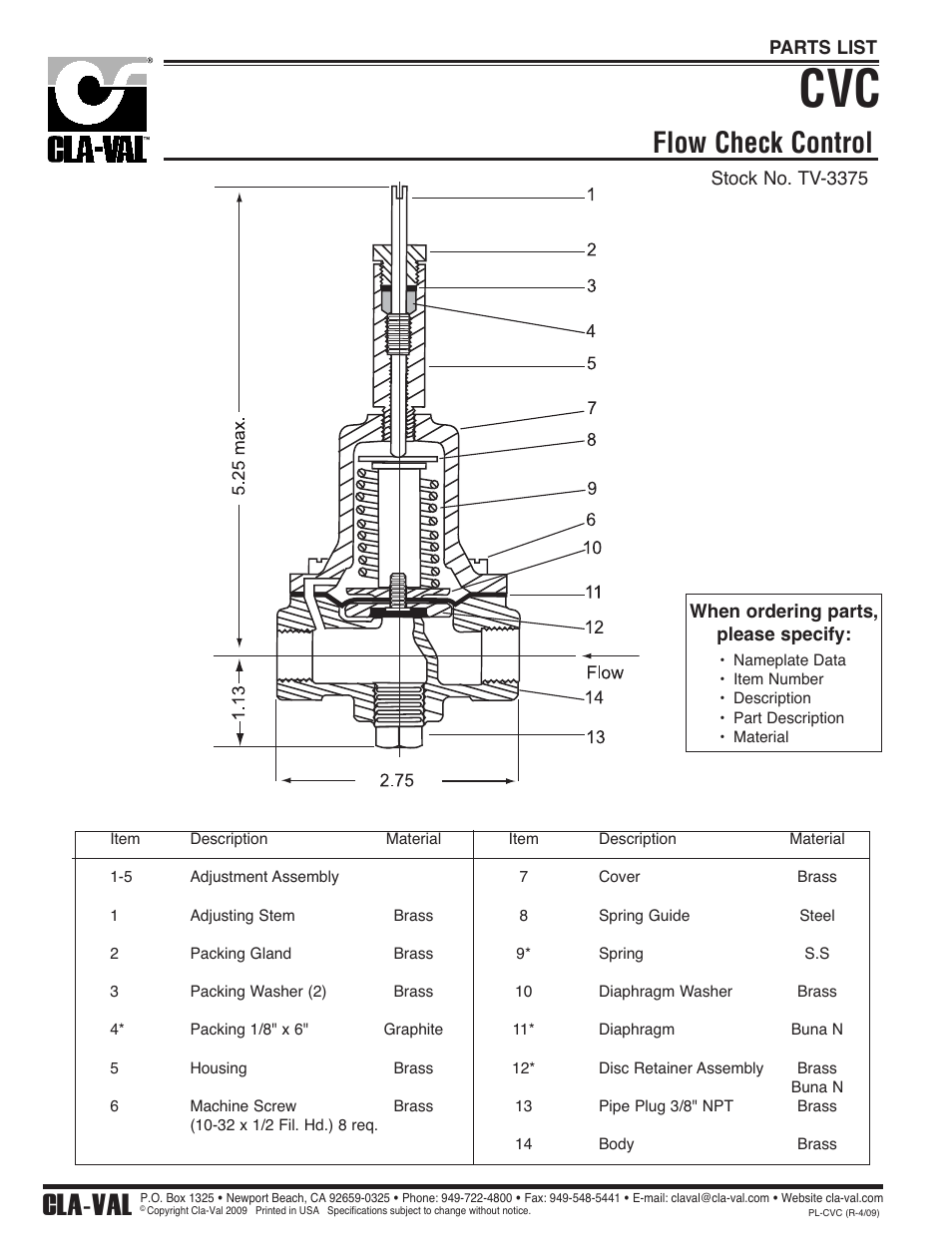 Flow check control, Cla-val | Cla-Val 210-03/610-03 User Manual | Page 34 / 48