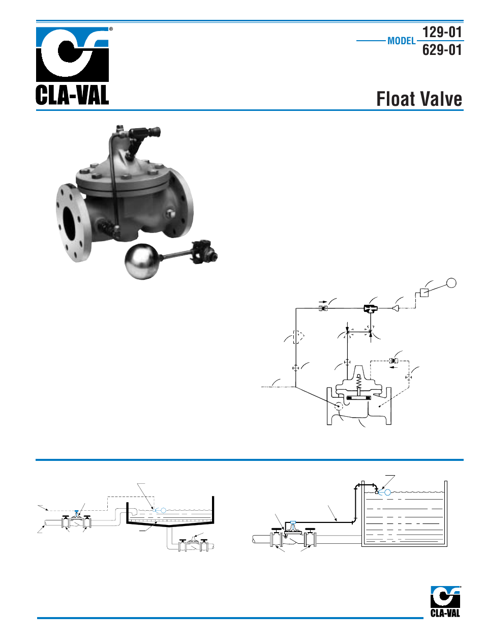 Float valve, Model, Typical applications | Schematic diagram, Optional features | Cla-Val 129-01/629-01 User Manual | Page 5 / 28