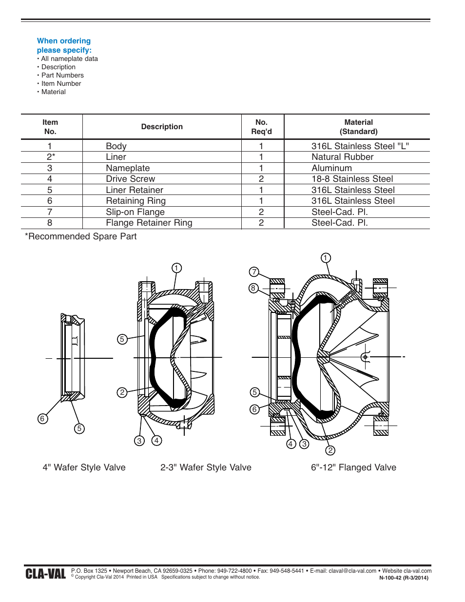 Cla-val | Cla-Val 100-42 700 Series User Manual | Page 8 / 8