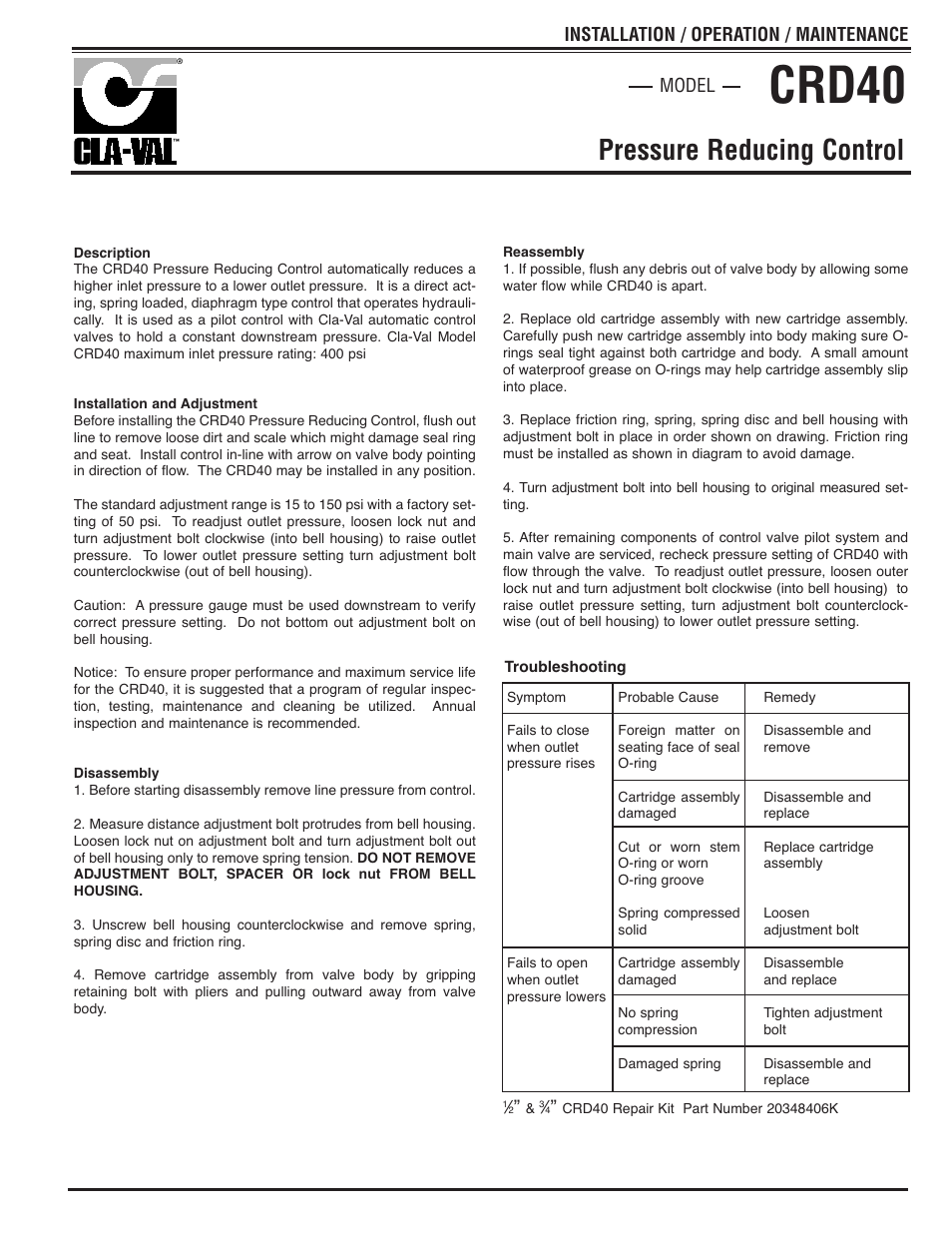 Cla-Val CRD40 User Manual | 2 pages